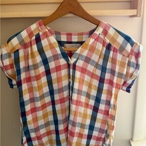 LOFT Multicolor Plaid Button Blouse